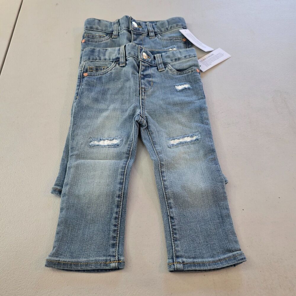 Ofluck Original Jeans Baby 18M Blue 2 Pairs Snap Closure Distressed Medium Wash